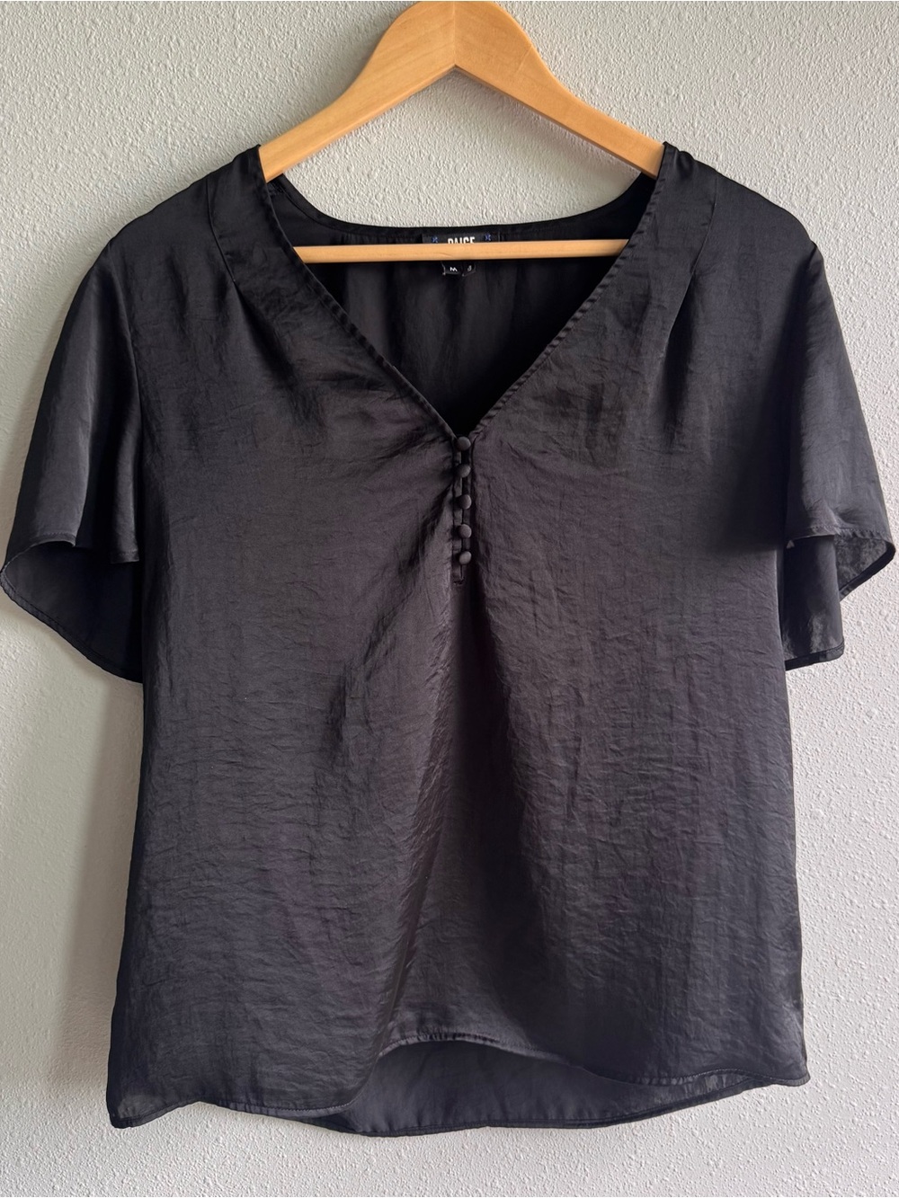 PAIGE Black V-Neck Button-Front Flutter Sleeve Blouse